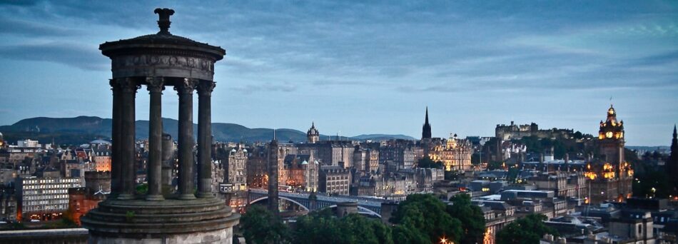 Edinburgh city skyline at dusk.