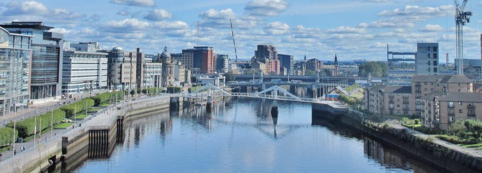 Glasgow riverfront in daylight.