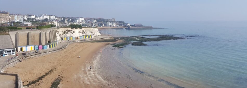 Kent Broadstairs coastline with sea and cliffs.