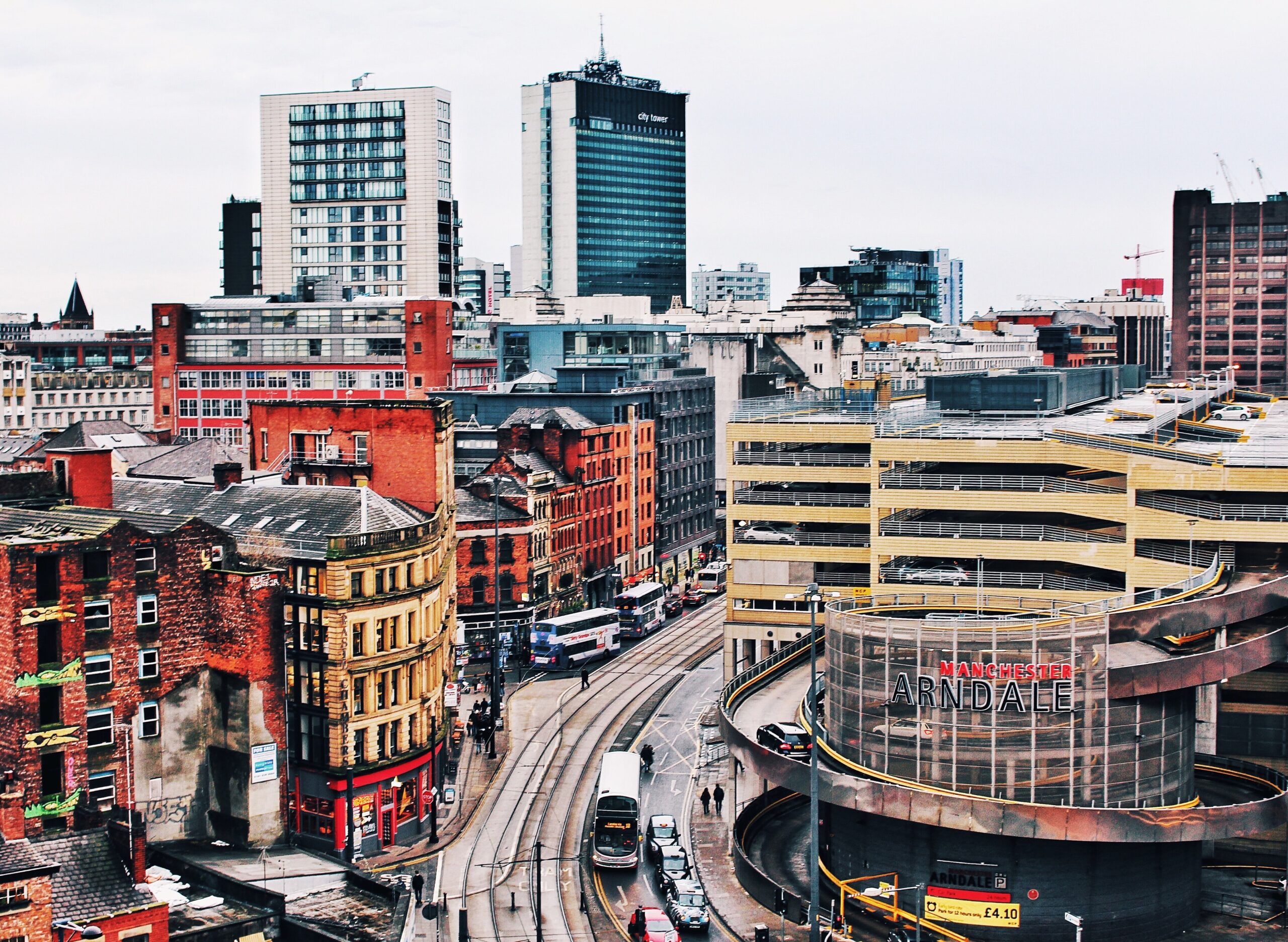 aerial view of Manchester city centre with Arndale centre.