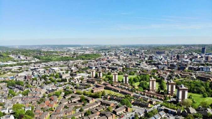 aerial view over Sheffield.