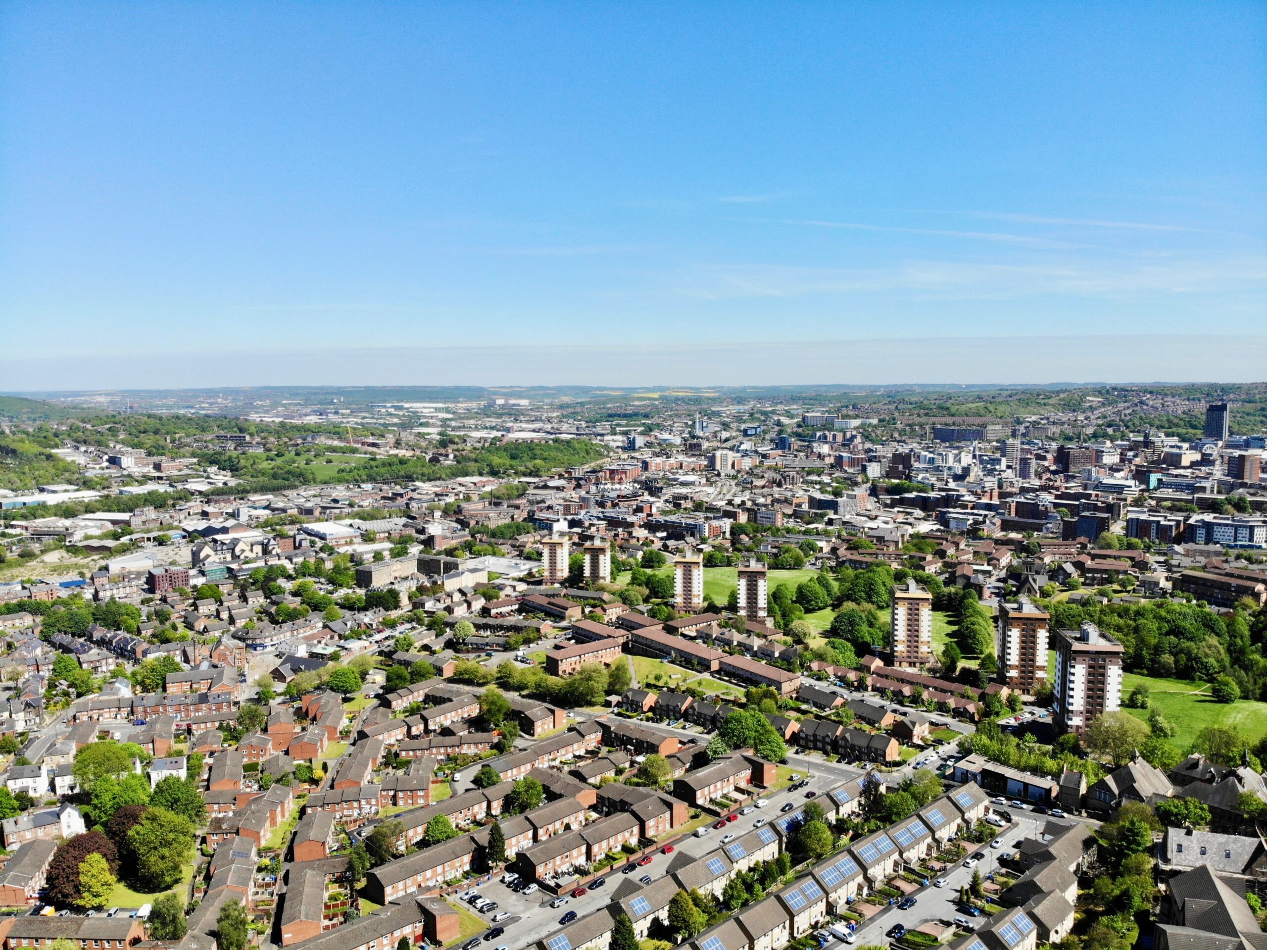 aerial view over Sheffield.