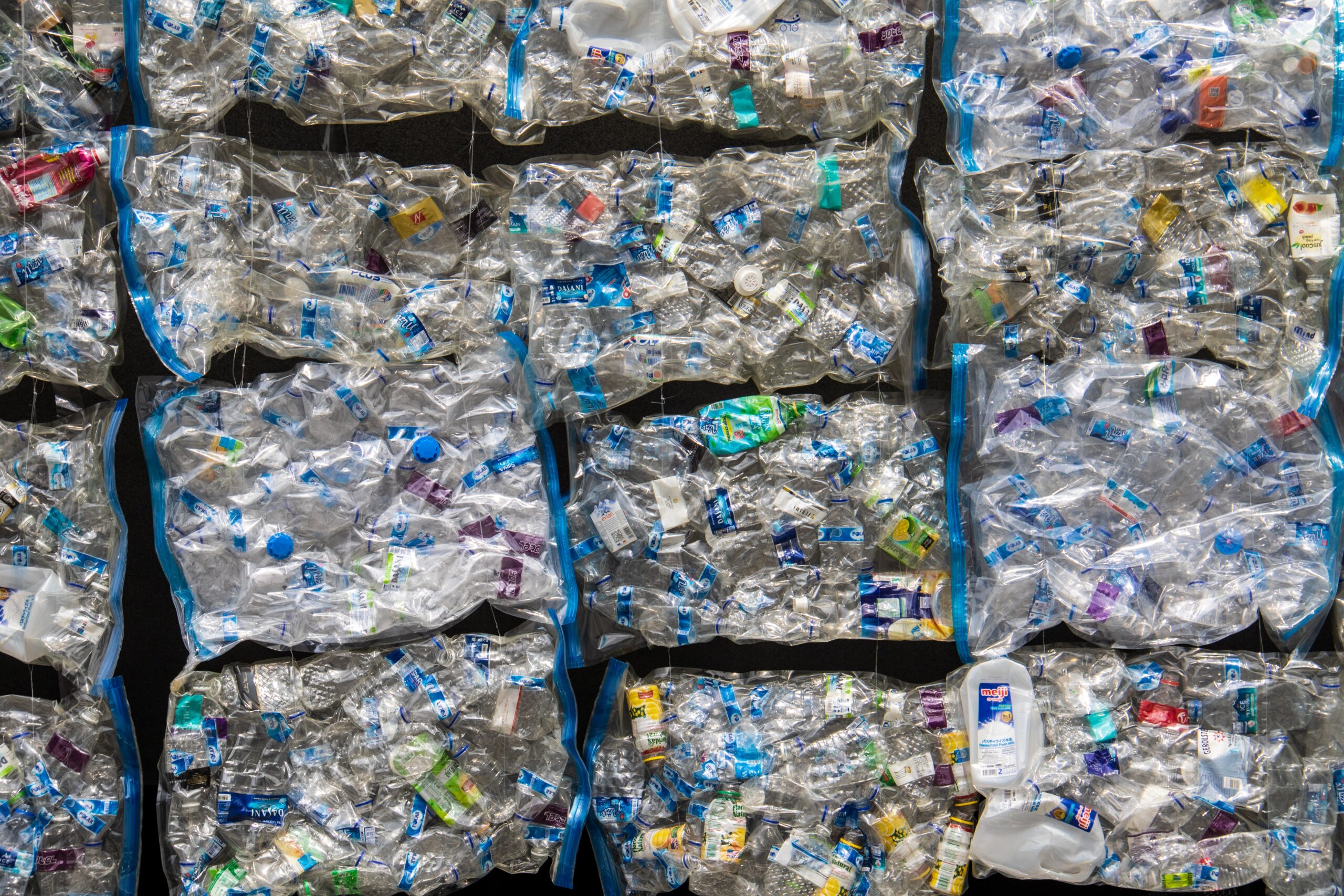 bales of plastic waste stacked up.