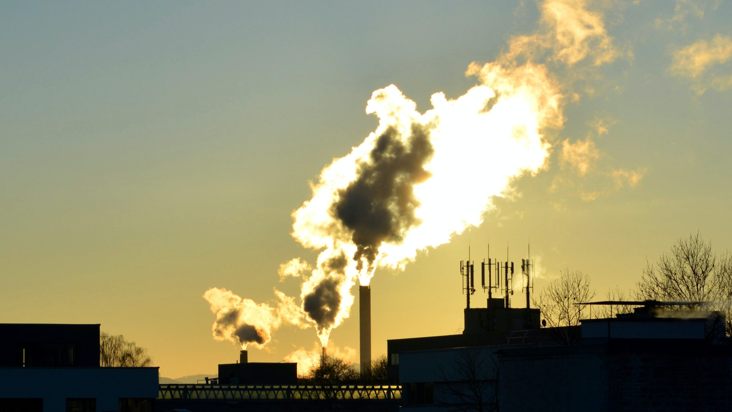 amoke rising from factory in distance.