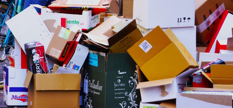 cardboard boxes of different sizes.