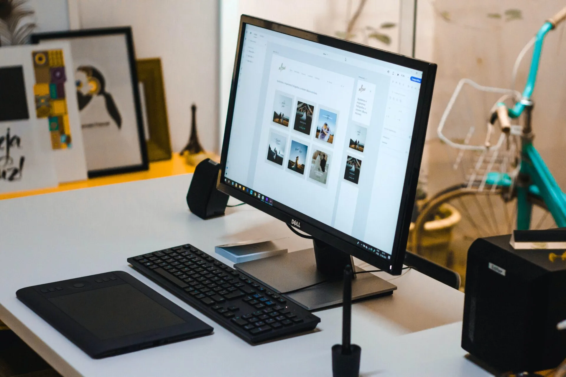 computer monitor with keyboard and mouse.