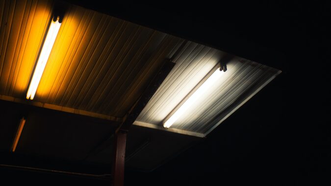 two fluorescent lights on ceiling.