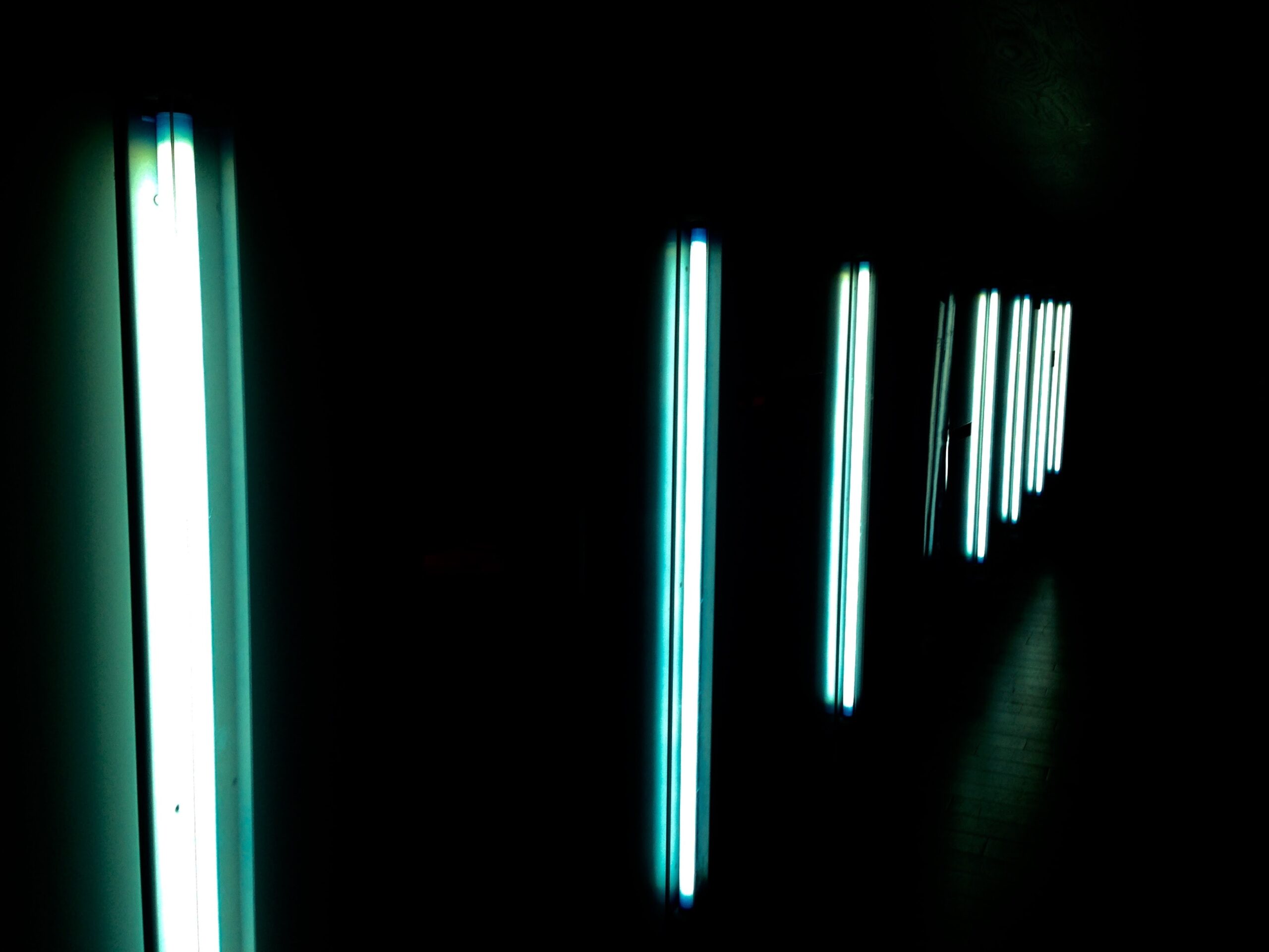 vertical fluorescent lights on wall.