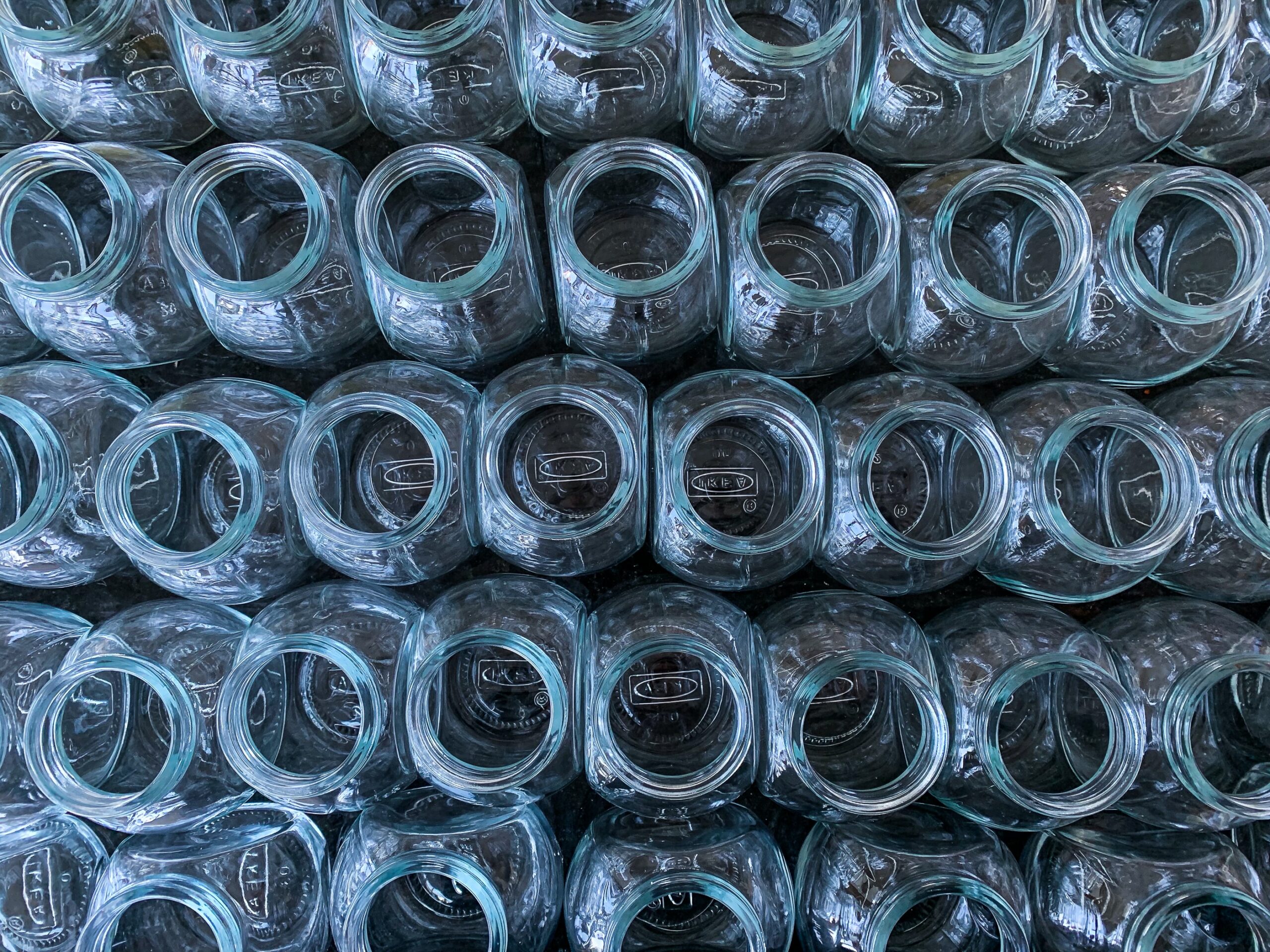 overhead view of empty glass jars.