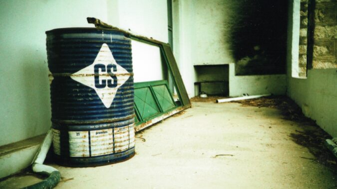 abandoned drum of hazardous waste.