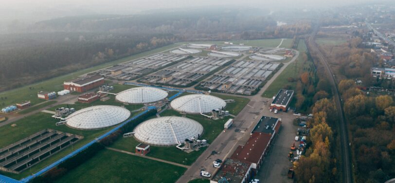 aerial view of sewage plant.