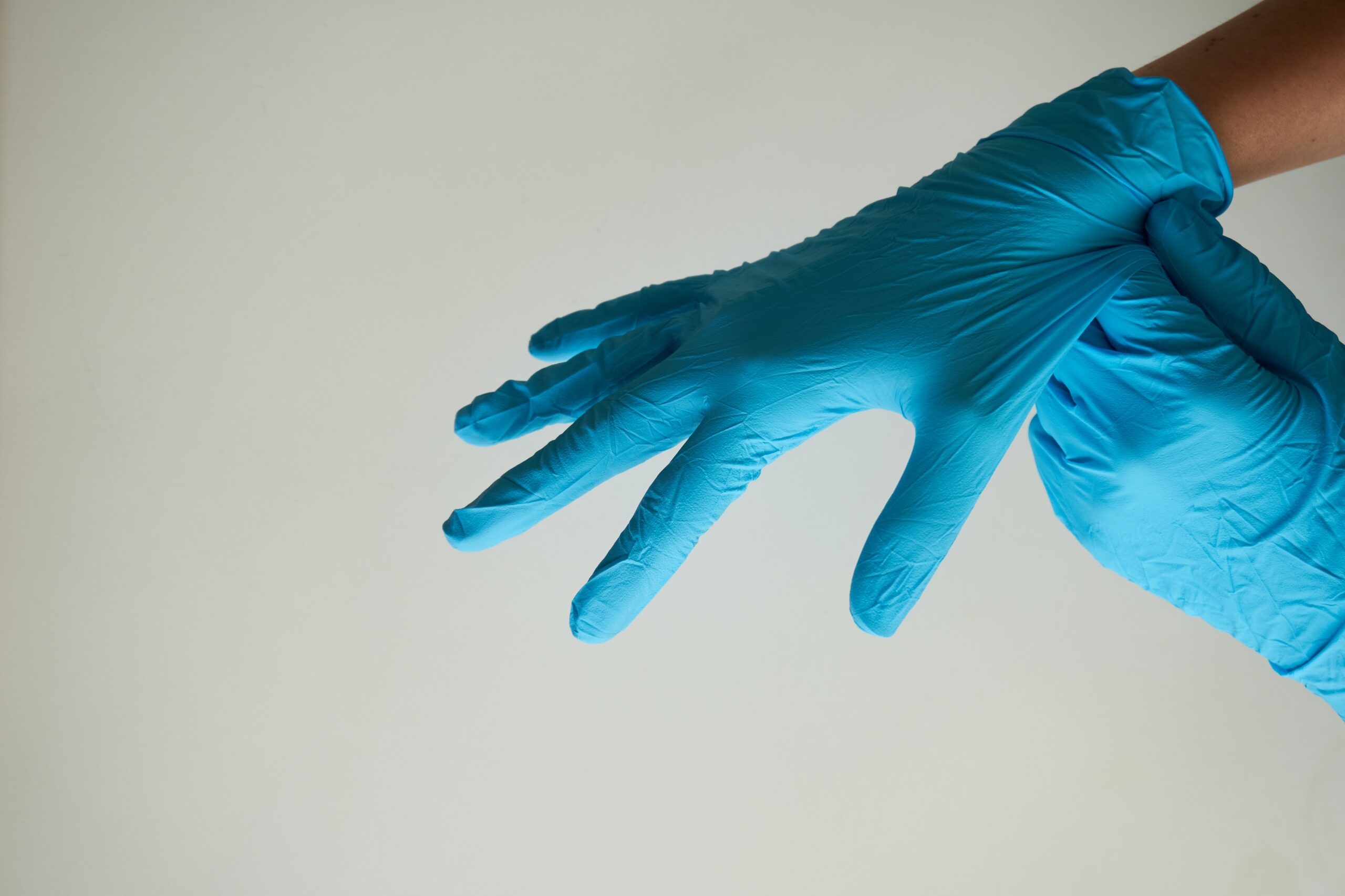 medical gloves on hands.