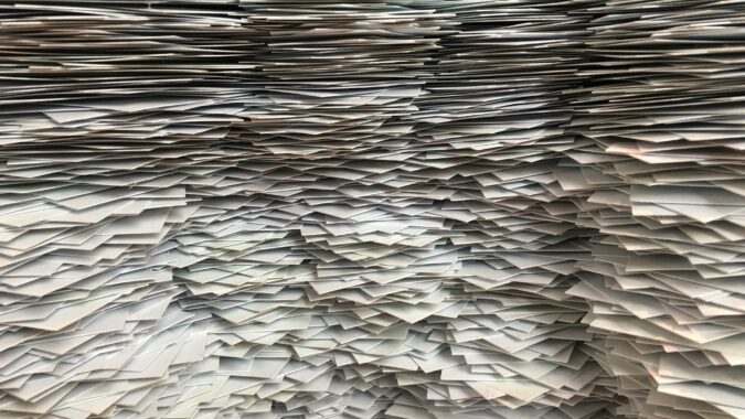 stacks of paper.