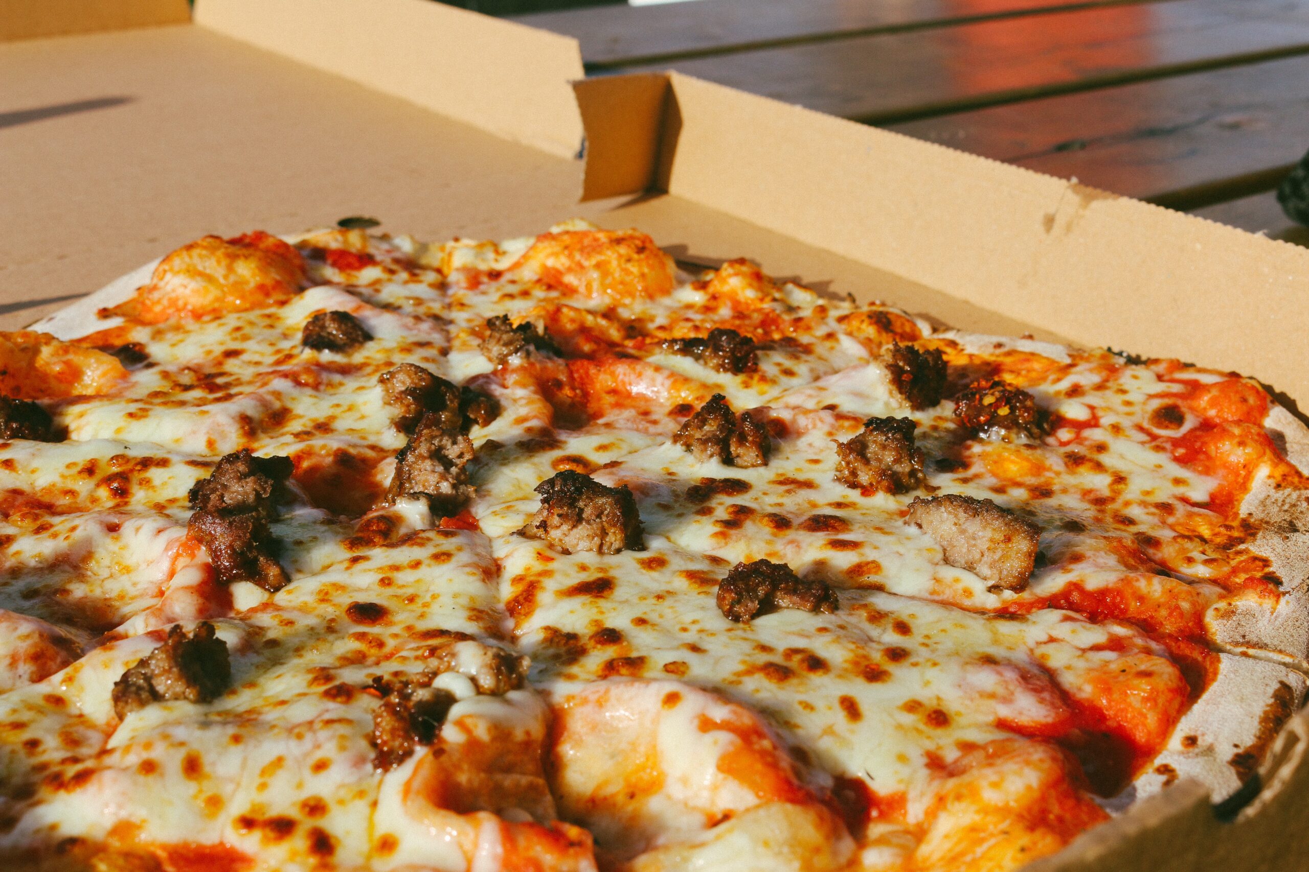 takeaway pizza in box.