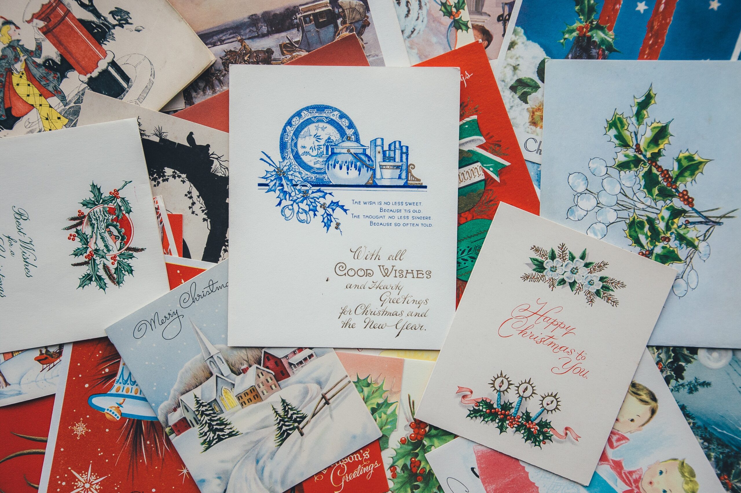 Christmas cards overlapping.