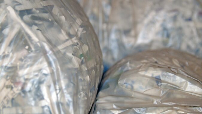 plastic bags full of shredded paper.