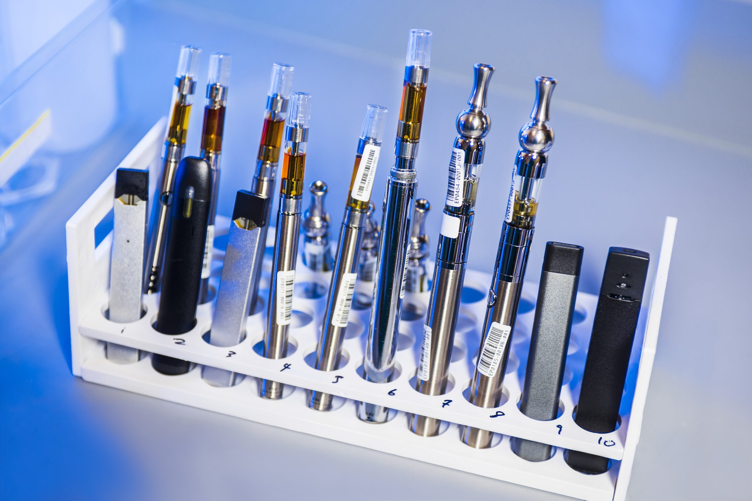 range of different vape types in a laboratory.
