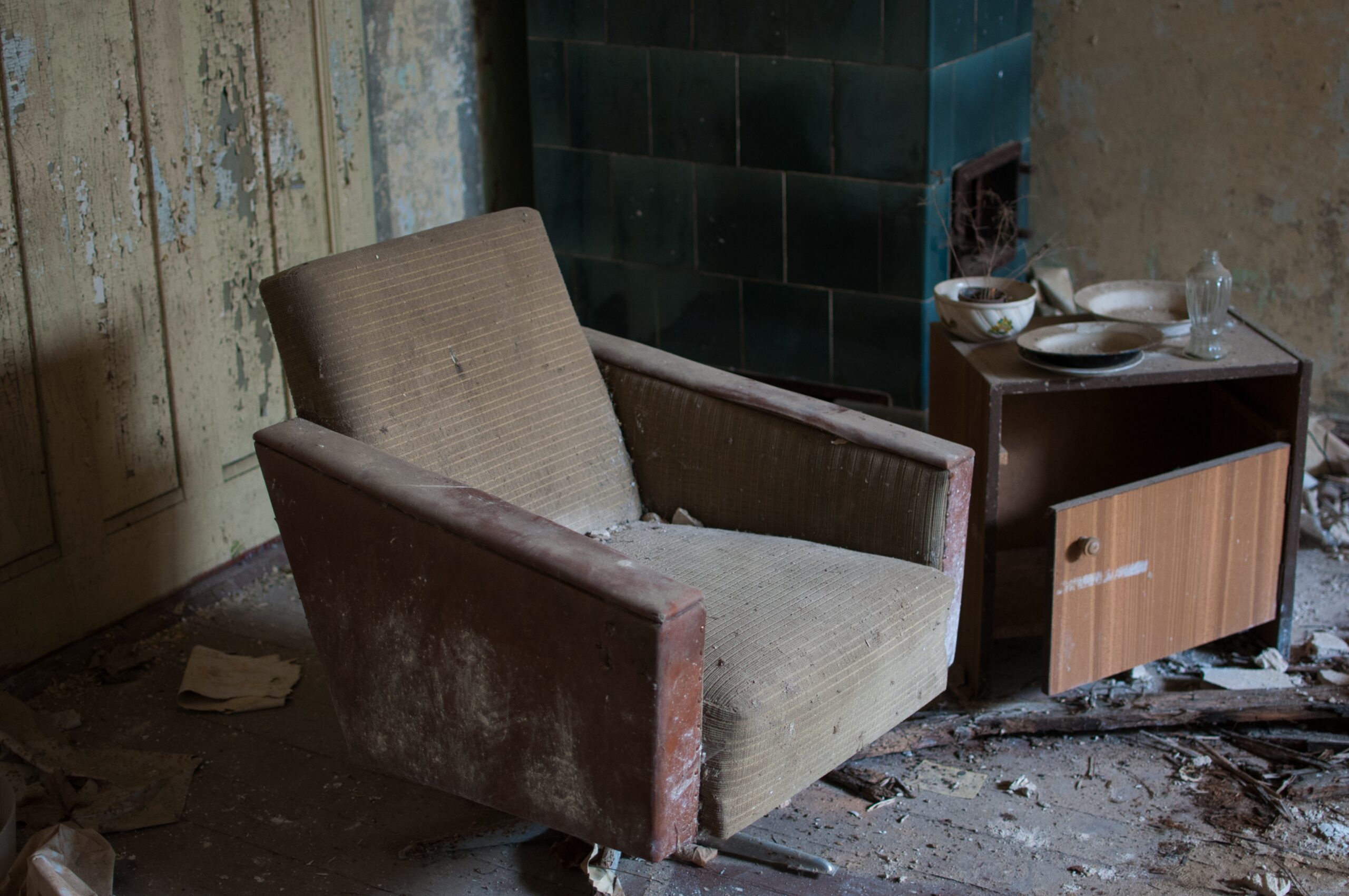 old armchair in a garage.