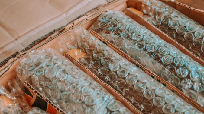bubble wrap made from LDPE plastic in a box.