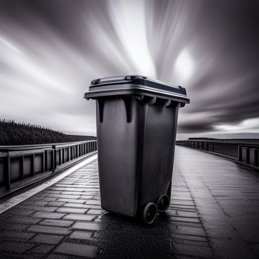 wheelie bin stood on a street in a strom.