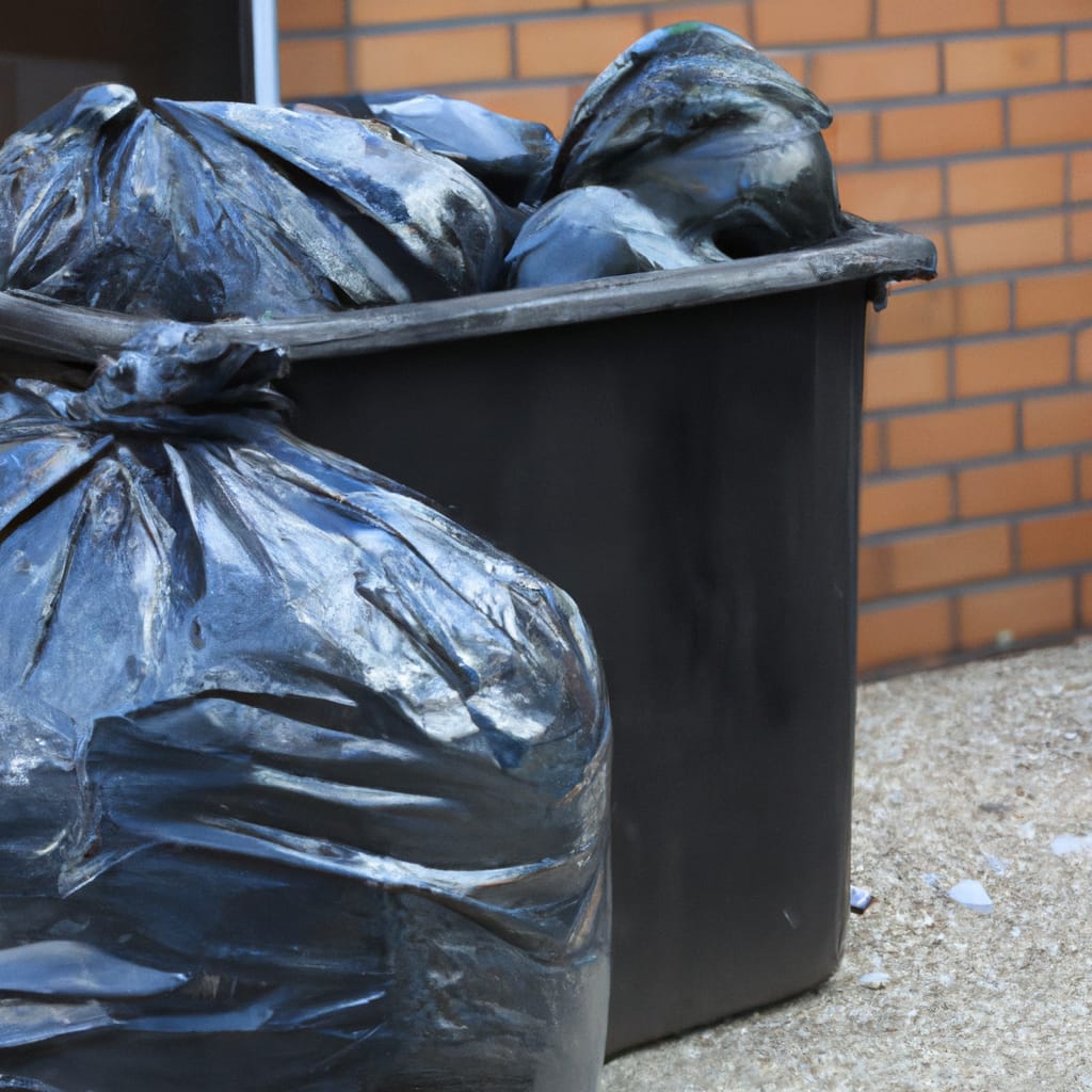full black bin bags containing controlled waste in a black plastic bin.