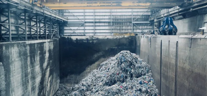 rubbish inside an energy from waste plant.