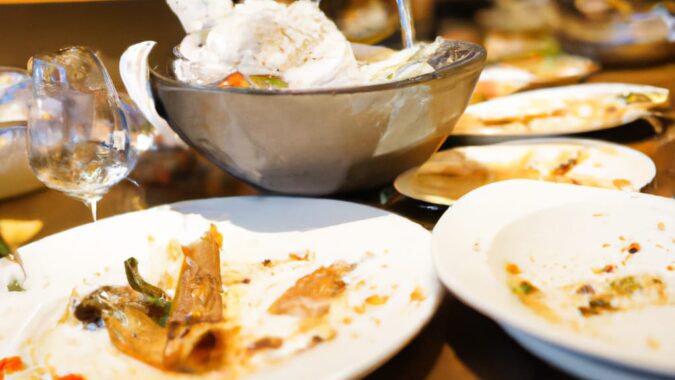 food waste on plates in a restaurant.