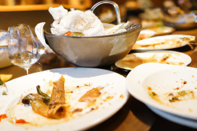 food waste on plates in a restaurant.
