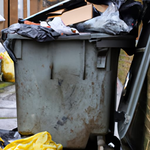 wheelie bin overflowing with rubbish.