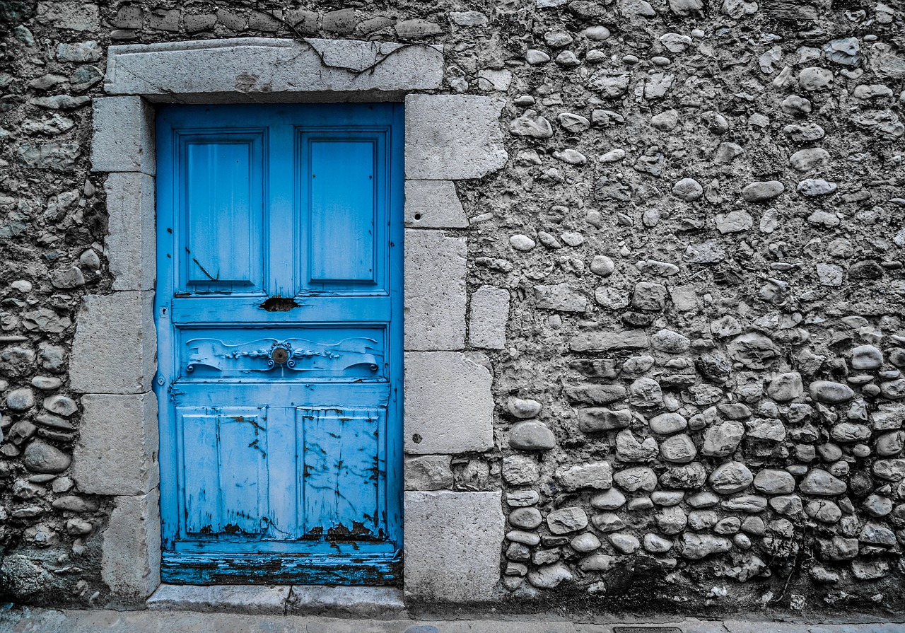 old wooden door in building.