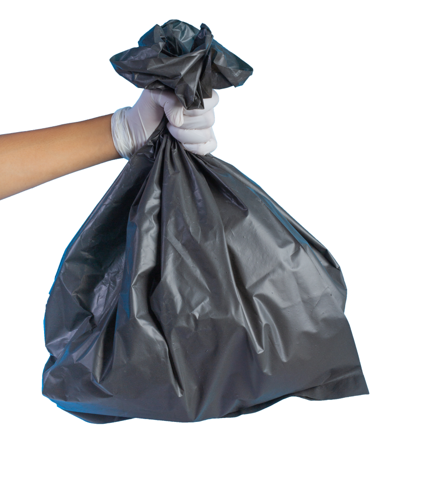 black bin bag with hand