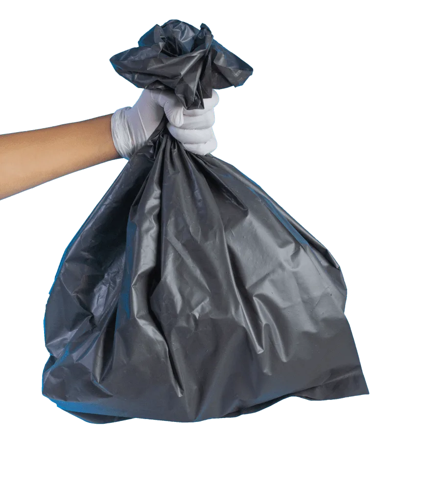 black bin bag with hand