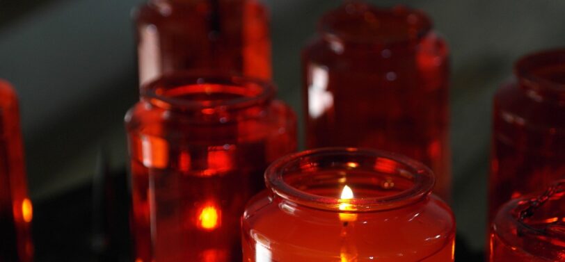 candles in jars burning.