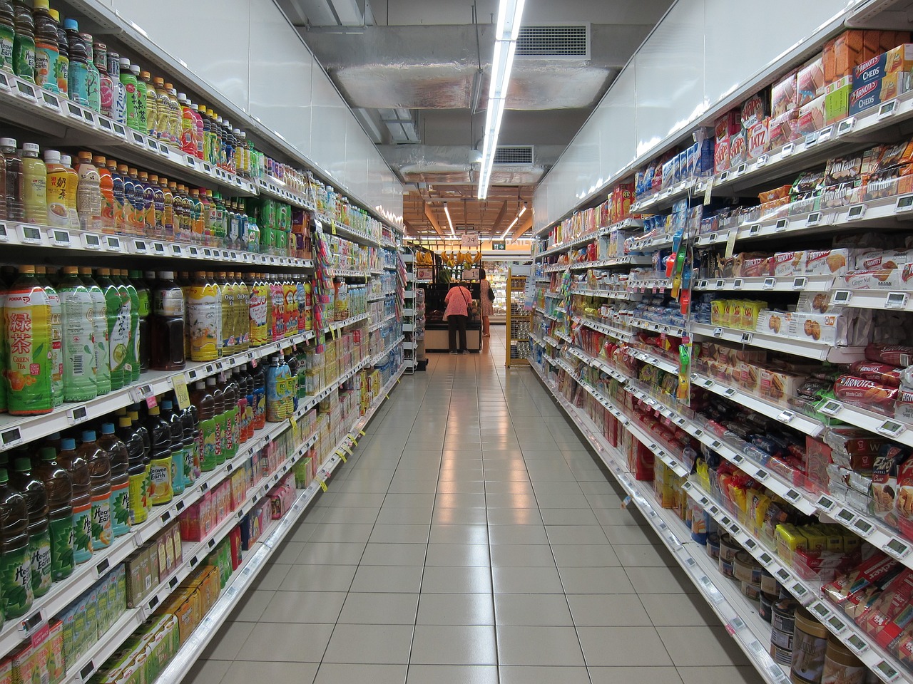 supermarket aisle selling food.