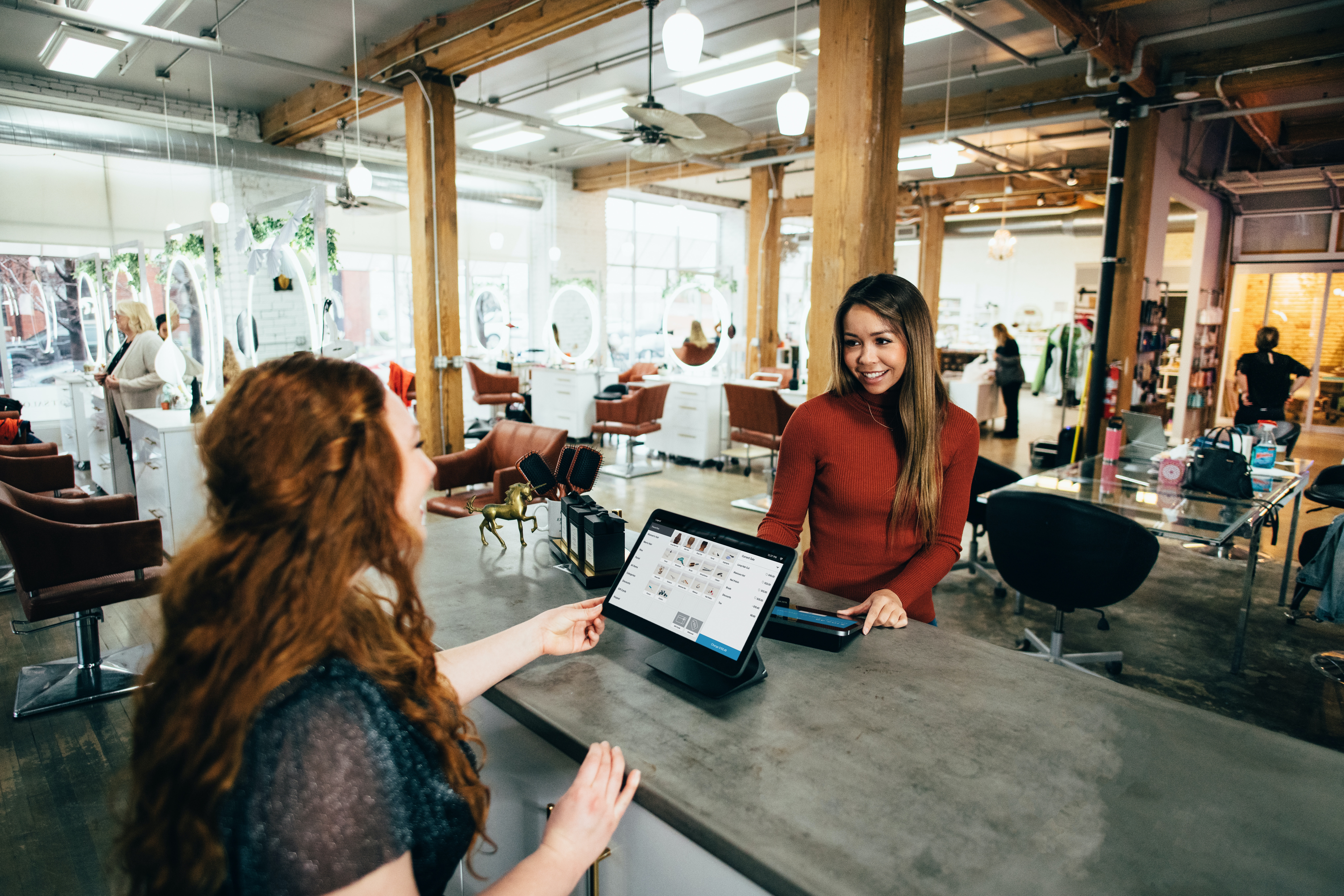 two women discussing business in a cafe.