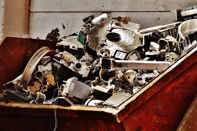 scrap metal iron in a skip.