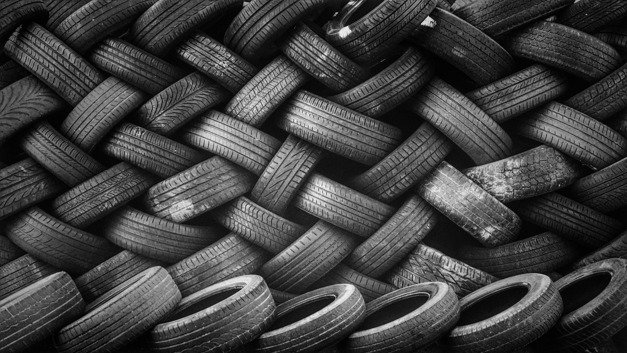 old tyres piled up on top of each other.