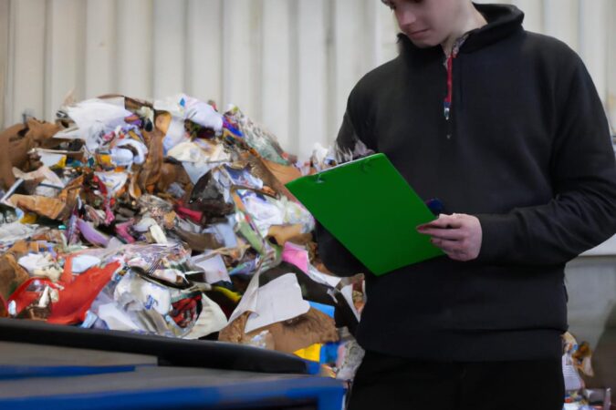 man with a clipboard completing a waste audit.