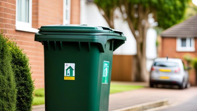 wheelie bin in front of a house.