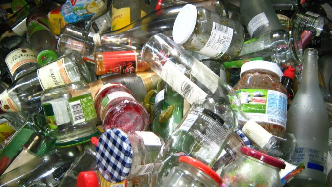 empty glass bottles and jars packaging.