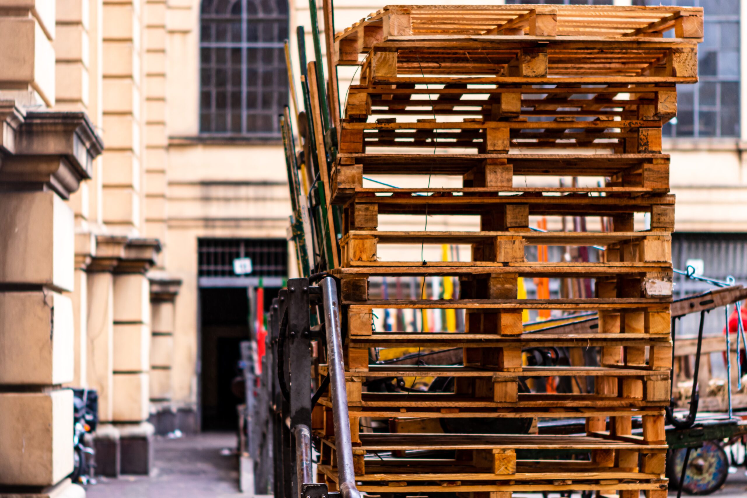 pallets stacked up outside.