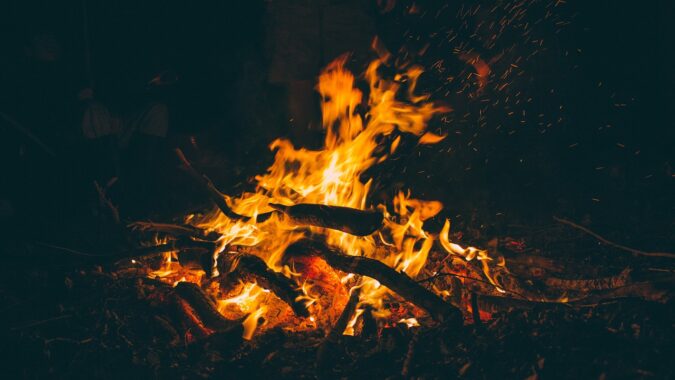 small bonfire burning.