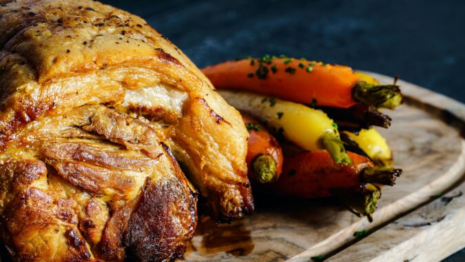 Sunday roast on a board.