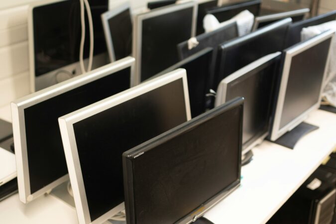 waste computer monitors waiting for recycling.