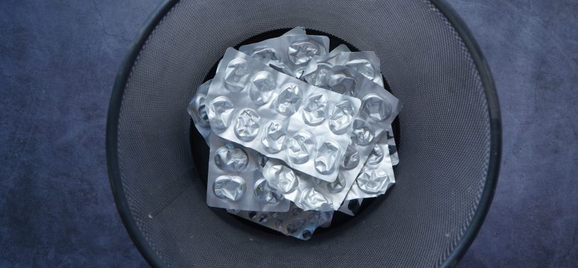 tablet packaging in a bin