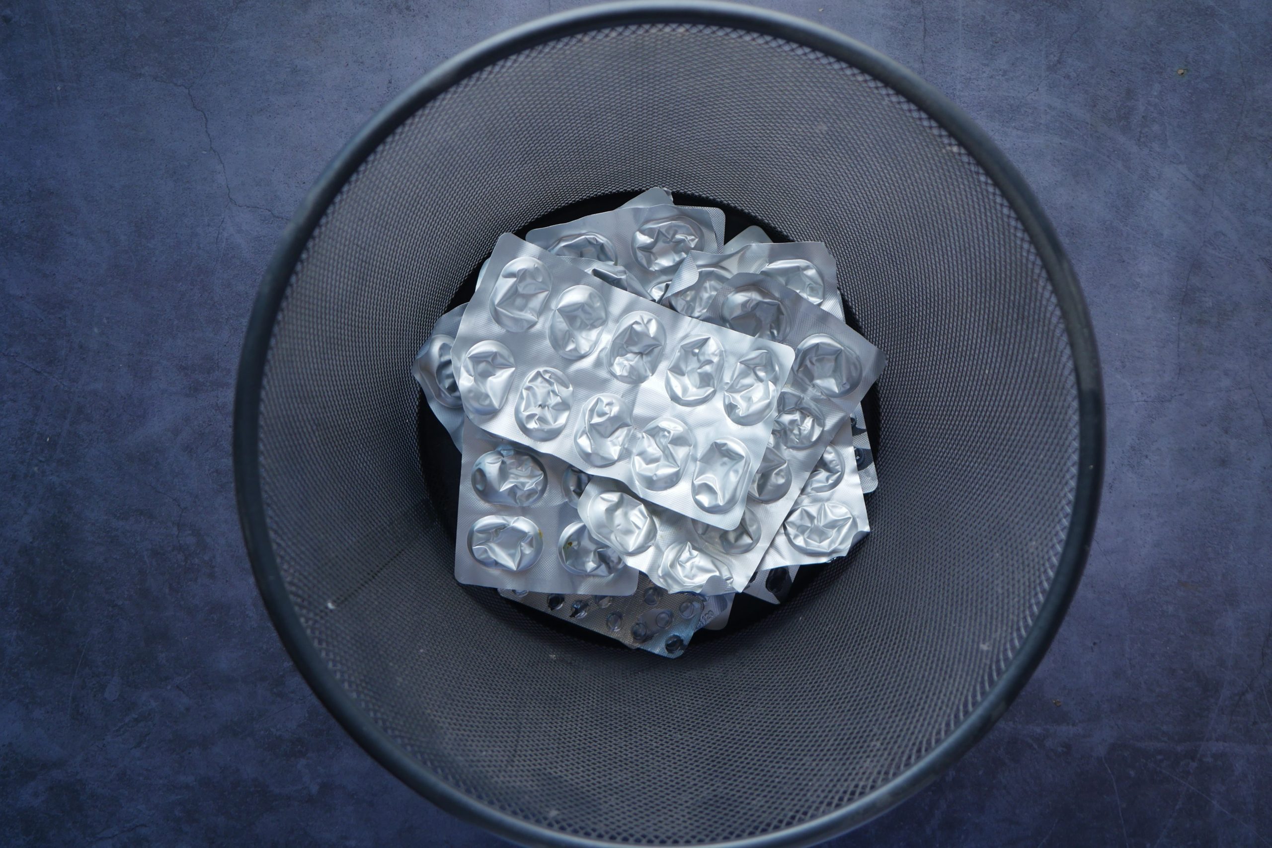 tablet packaging in a bin